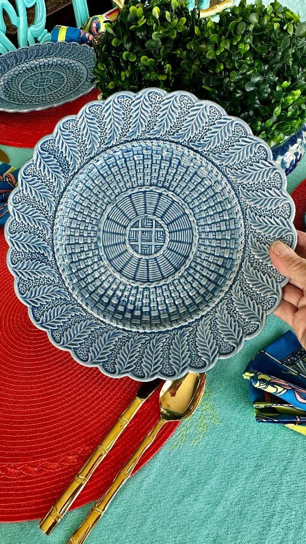 Vintage Dinner Plates, Bordallo Pinheiro, Blue Basket Weave Pattern, Set of 3, Portugal