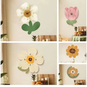Wall Clock With Large 3D Flowers As A Creative Clock For Home Decoration