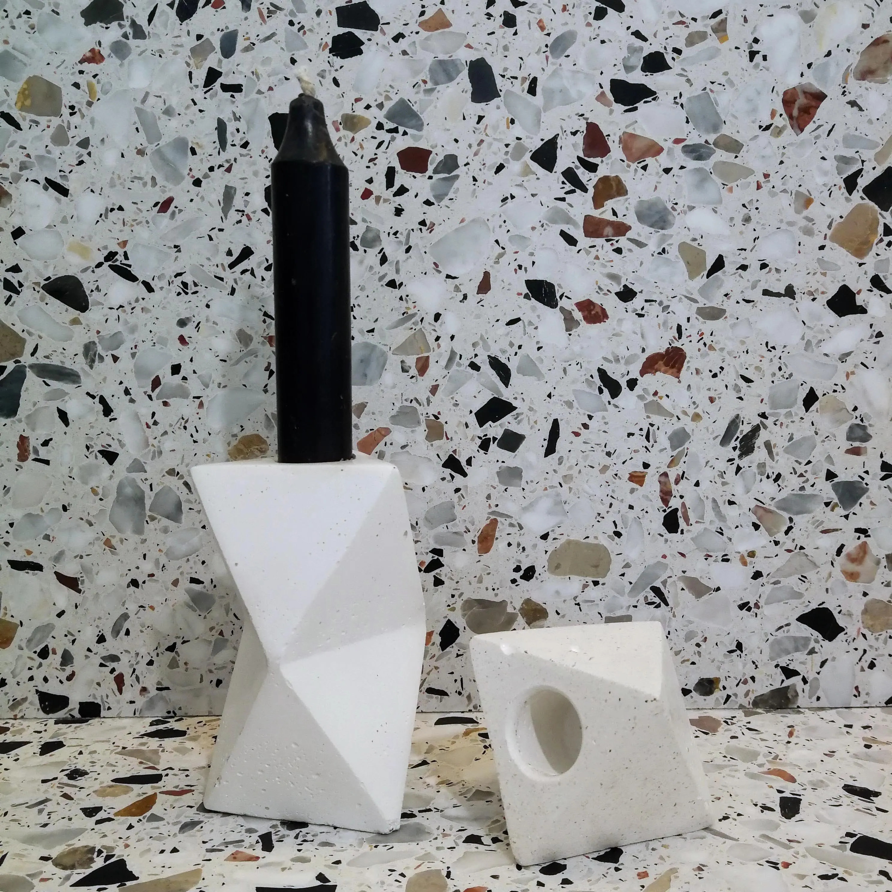 White Geometric Candle Holder Set