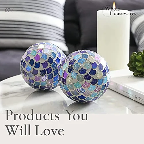 Whole Housewares Set of 3 Decorative Glass Mosaic Balls 4 White Orbs for Bowls