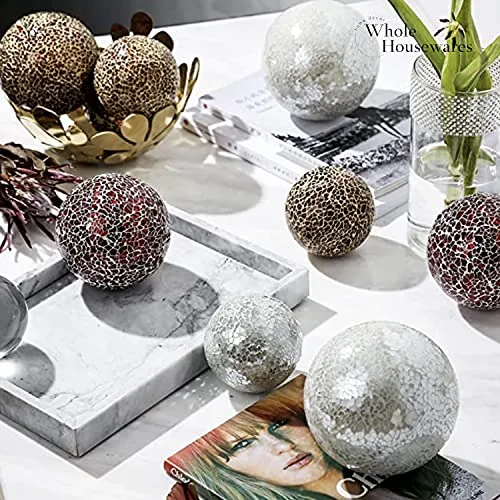 Whole Housewares Set of 3 Decorative Glass Mosaic Balls 4 White Orbs for Bowls