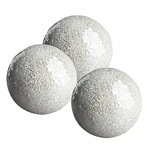 Whole Housewares Set of 3 Decorative Glass Mosaic Balls 4 White Orbs for Bowls
