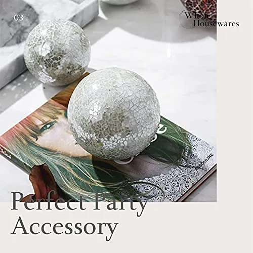 Whole Housewares Set of 3 Decorative Glass Mosaic Balls 4 White Orbs for Bowls