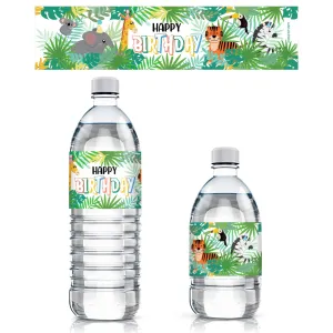 Wild Jungle: Kid's Birthday  - Water Bottle Labels - Party Animals - 24 Waterproof Stickers