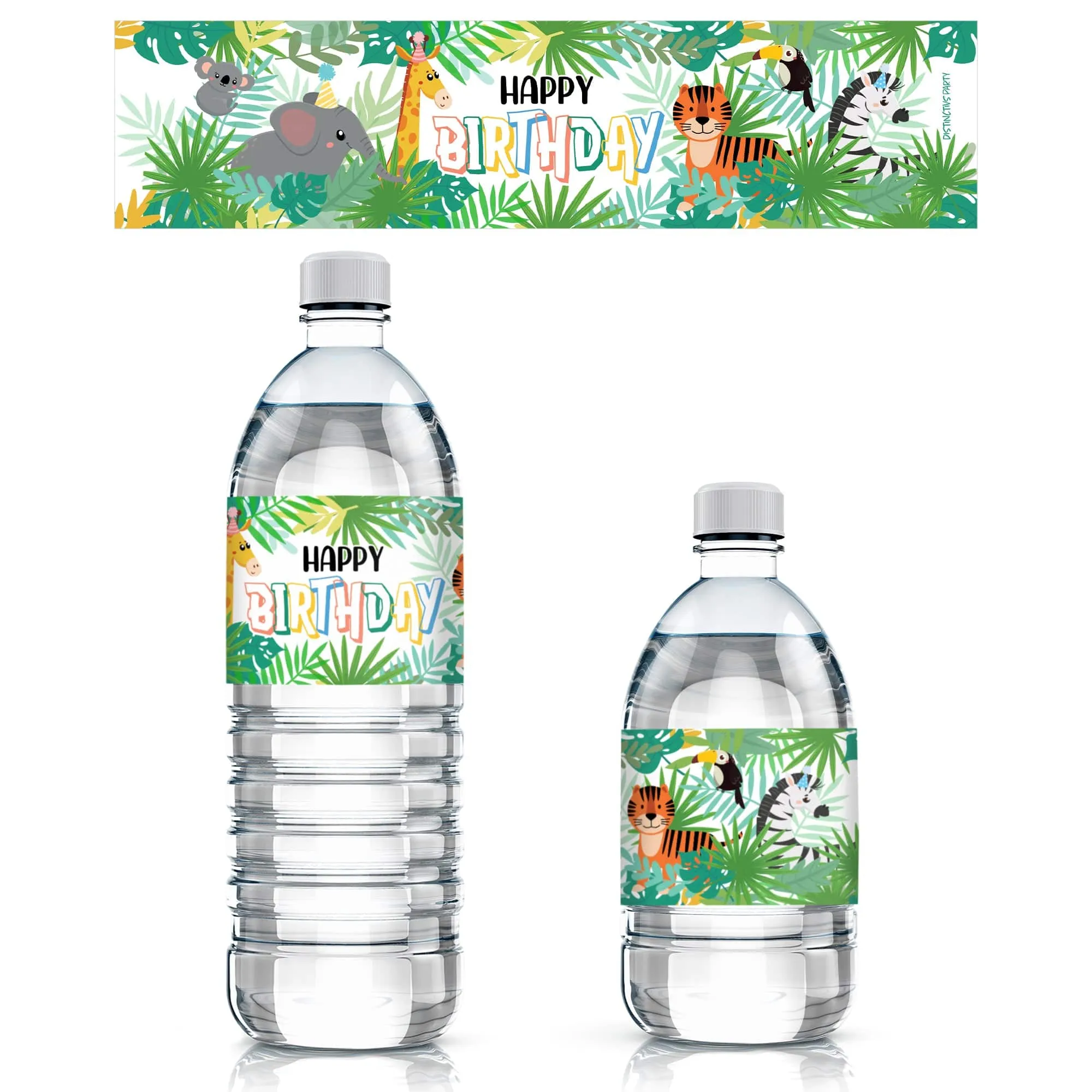 Wild Jungle: Kid's Birthday  - Water Bottle Labels - Party Animals - 24 Waterproof Stickers