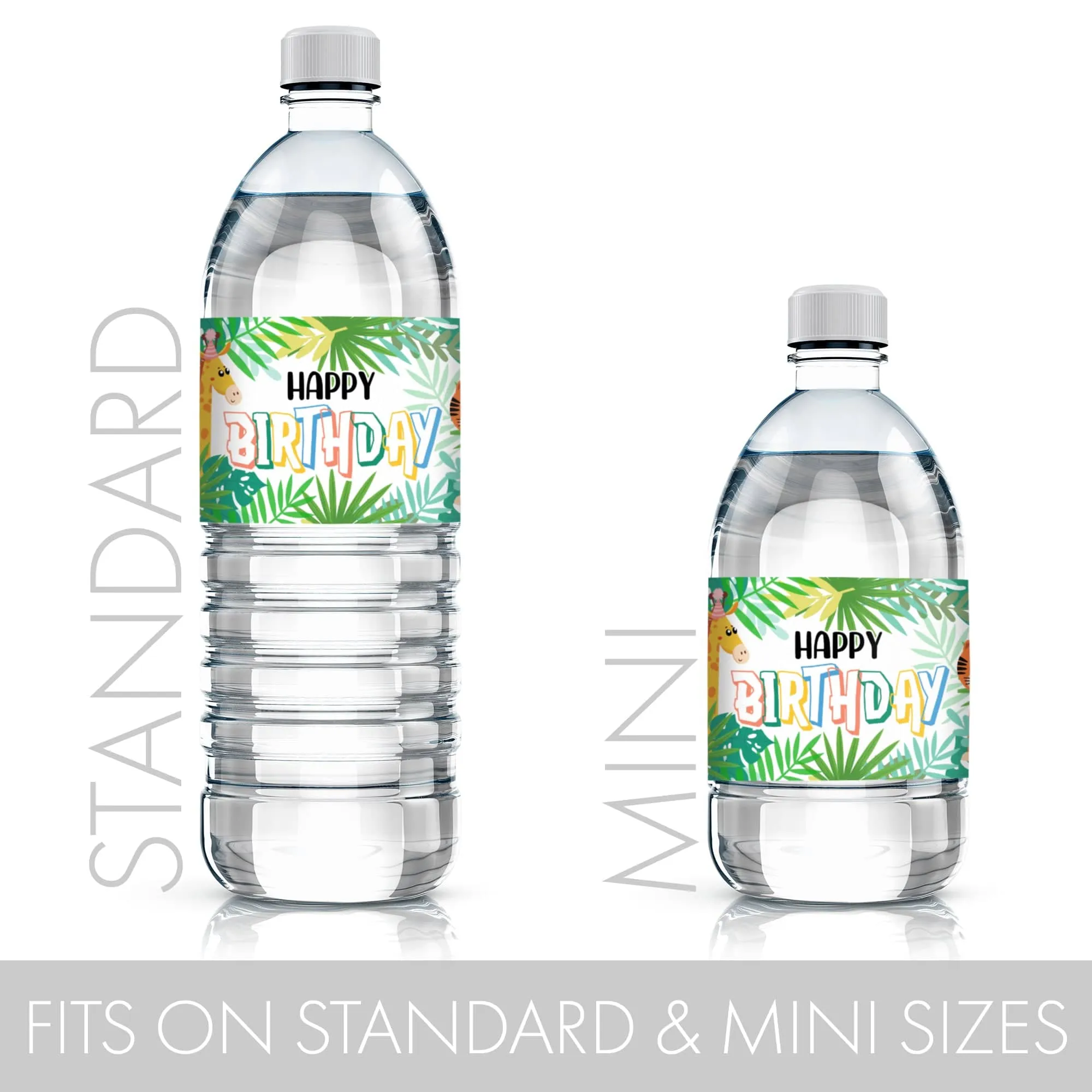 Wild Jungle: Kid's Birthday  - Water Bottle Labels - Party Animals - 24 Waterproof Stickers