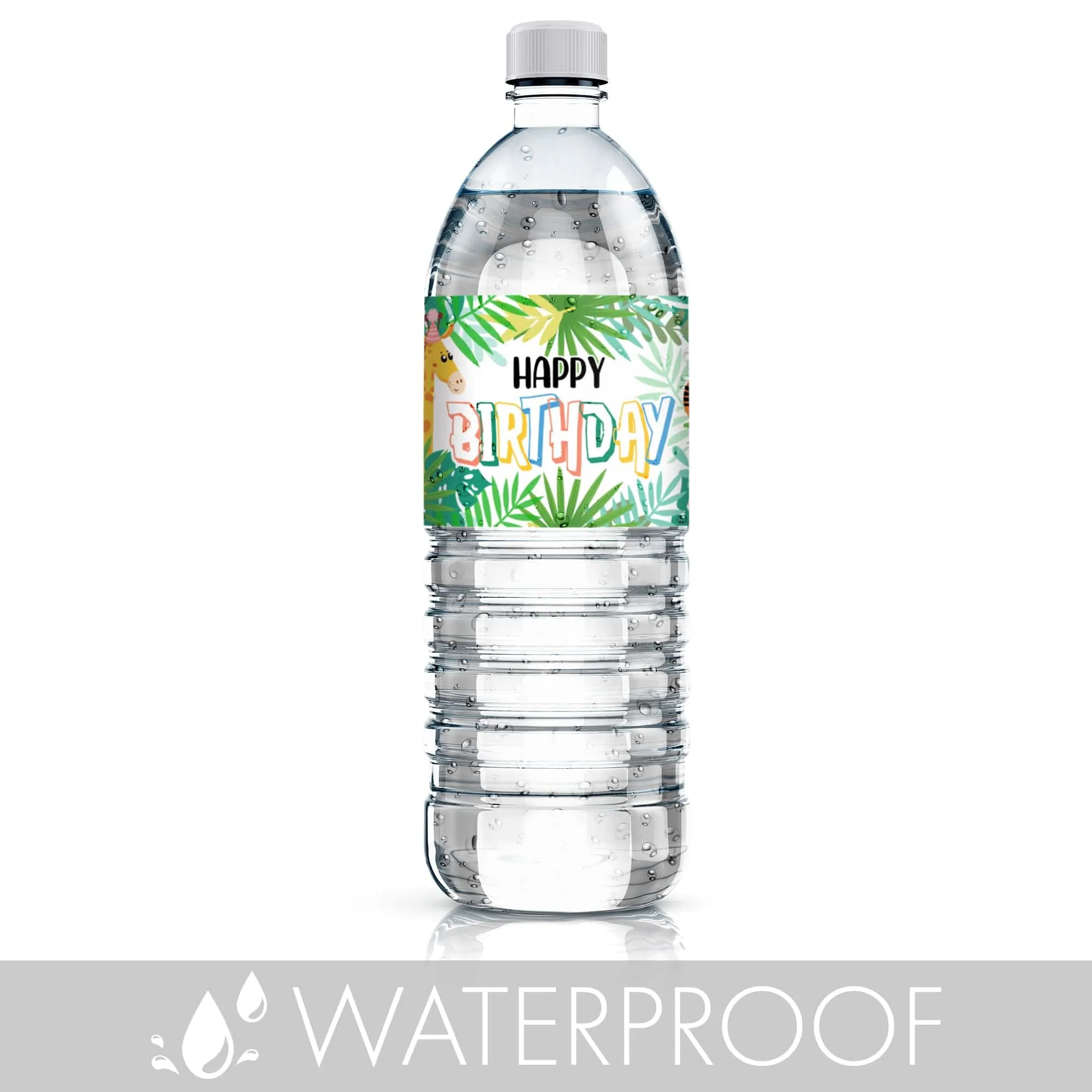 Wild Jungle: Kid's Birthday  - Water Bottle Labels - Party Animals - 24 Waterproof Stickers