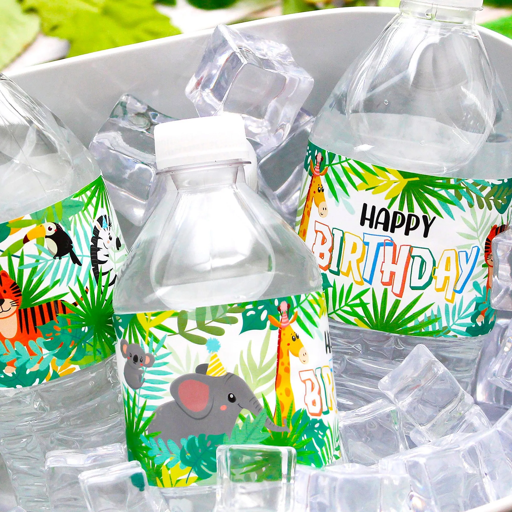 Wild Jungle: Kid's Birthday  - Water Bottle Labels - Party Animals - 24 Waterproof Stickers