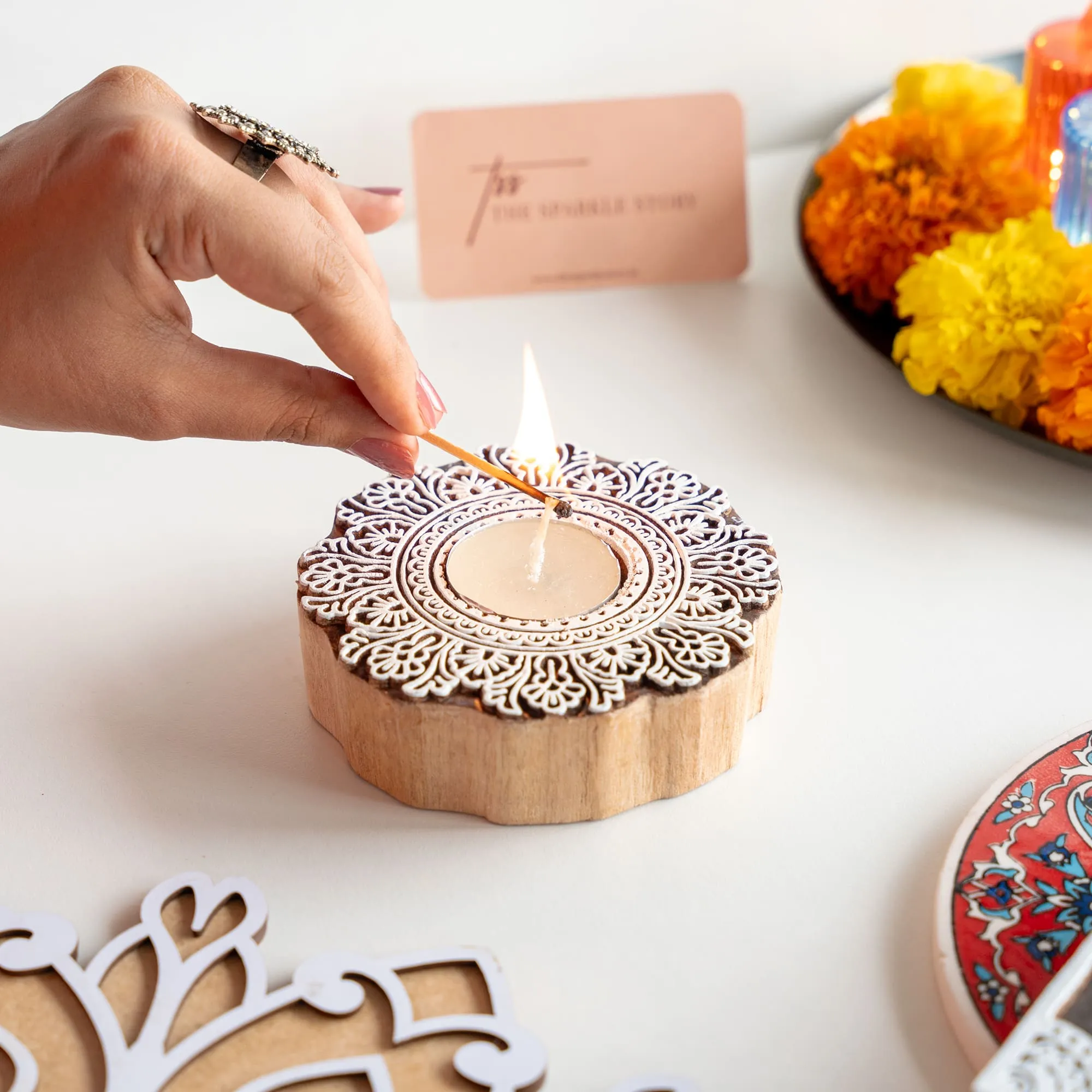 Wooden Block Candles - Set of 5