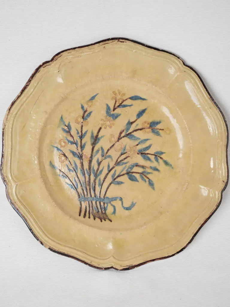 Yellow ocher plate w/ hand painted bouquet 13"