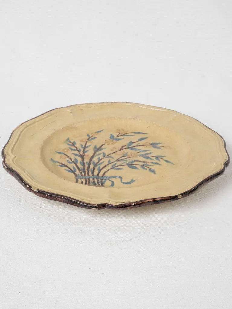 Yellow ocher plate w/ hand painted bouquet 13"