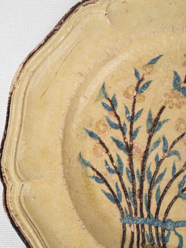 Yellow ocher plate w/ hand painted bouquet 13"