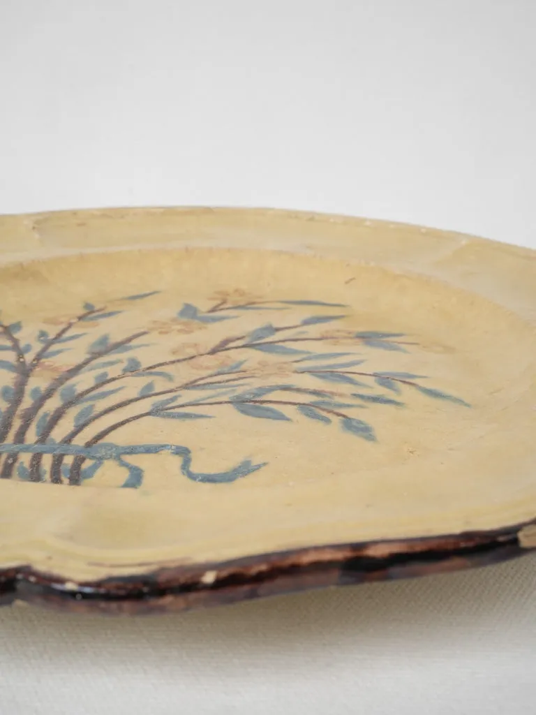 Yellow ocher plate w/ hand painted bouquet 13"